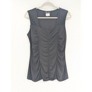 Bali Vintage Rouged Black Sweetheart Neck Sleeveless Stretch Blouse Size Large